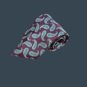 Gianfranco Ferretti 100% Silk Paisley Necktie Burgundy & Blue Classic Mens Tie